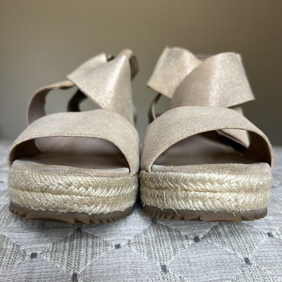 Eileen Fisher Metallic Nude Tan Leather Espadrille Wedge Crossover Sandal US 10 - Picture 10 of 16